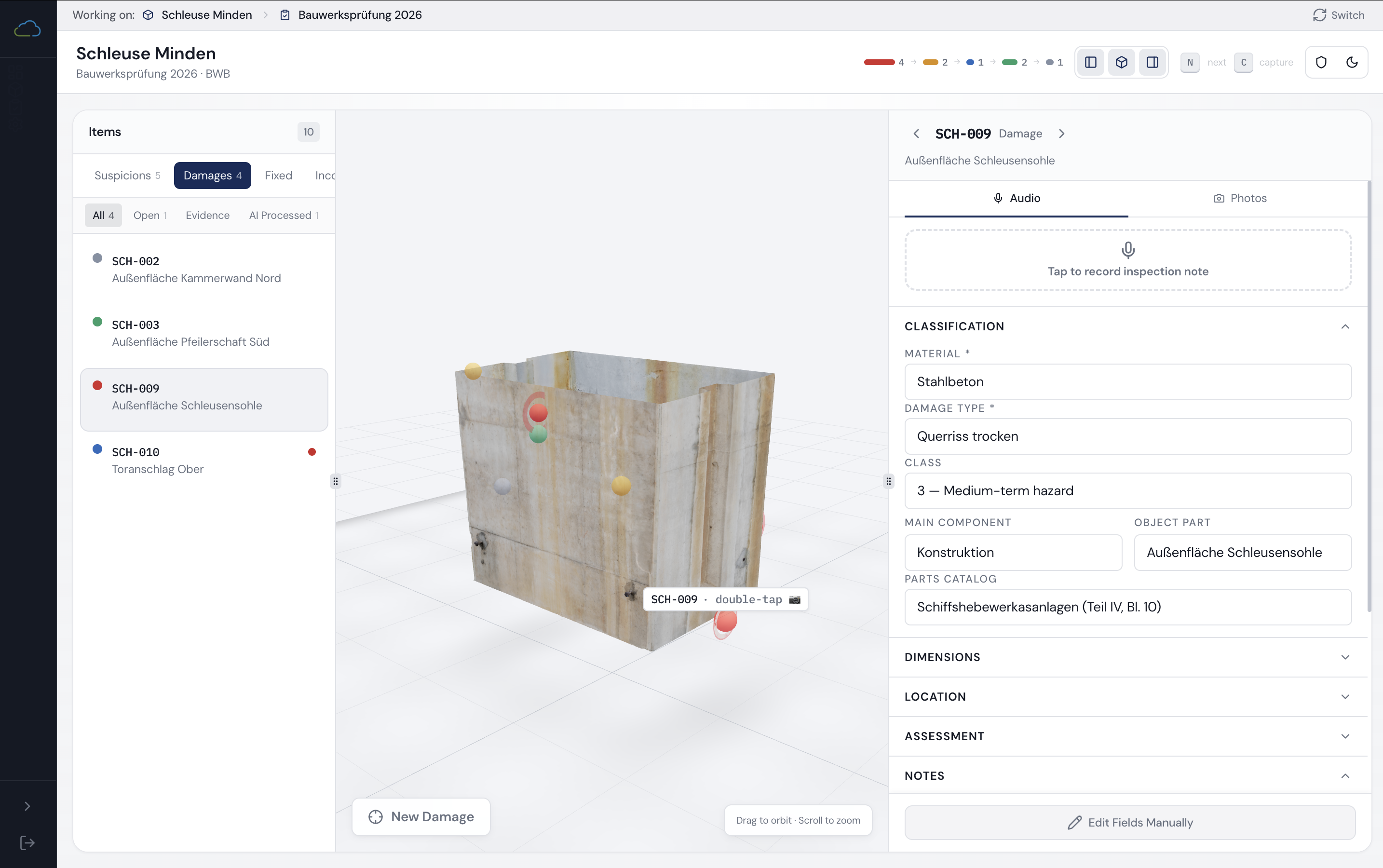 3D model with phase-coded damage markers
