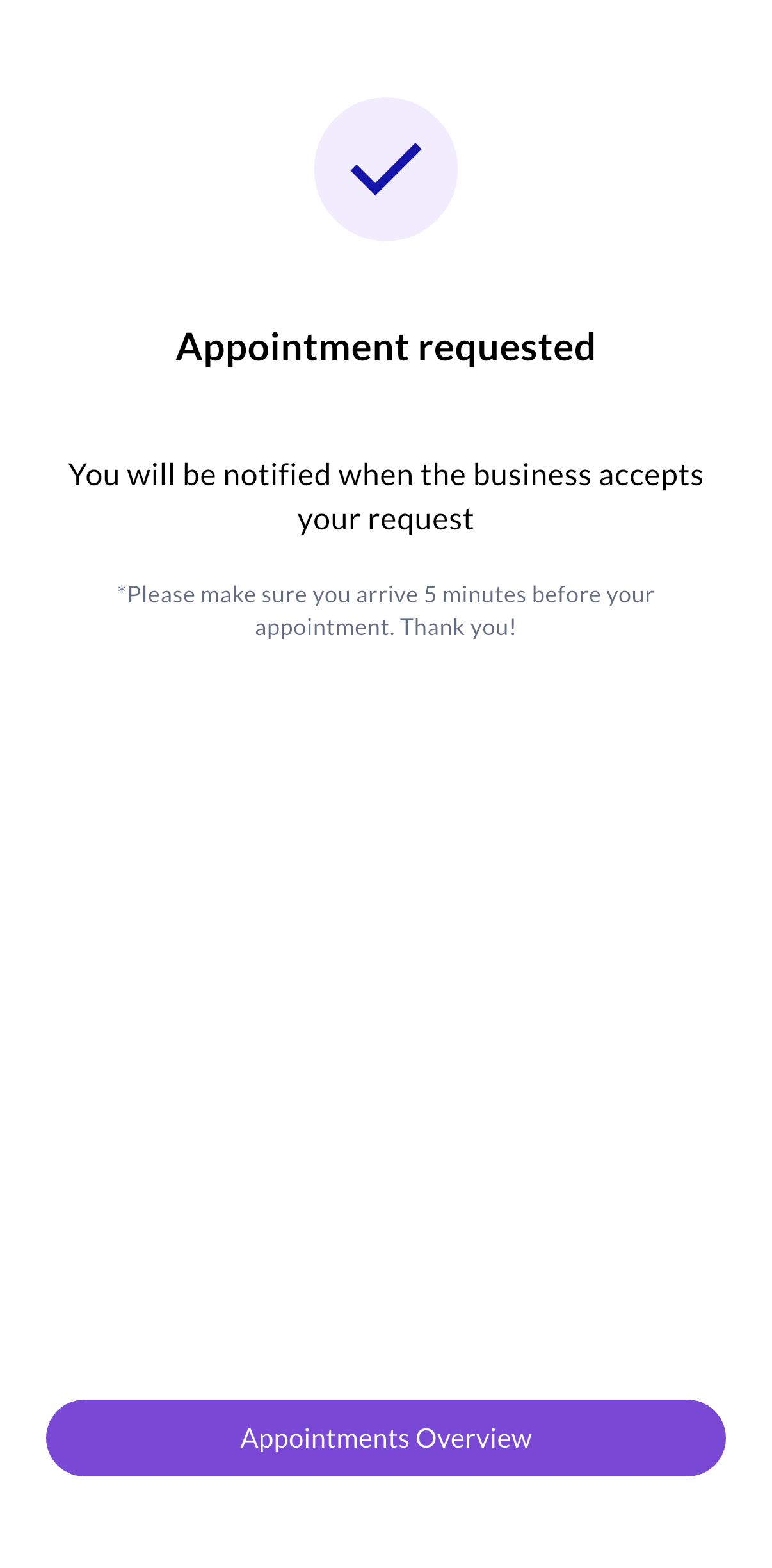 Booking confirmation screen